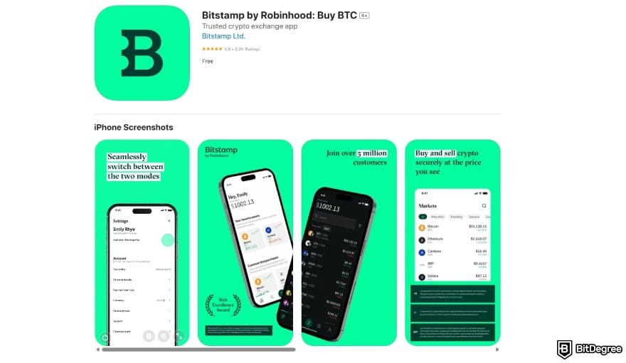 Bitstamp review: the page for Bitstamp on the App Store.