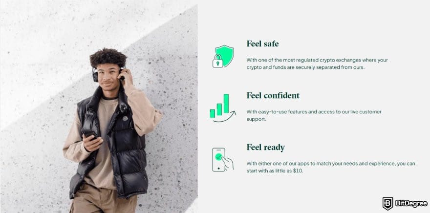 Bitstamp review: key benefits of using Bitstamp listed on its website.