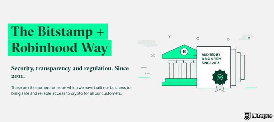 Bitstamp review: the about page for Bitstamp by Robinhood.