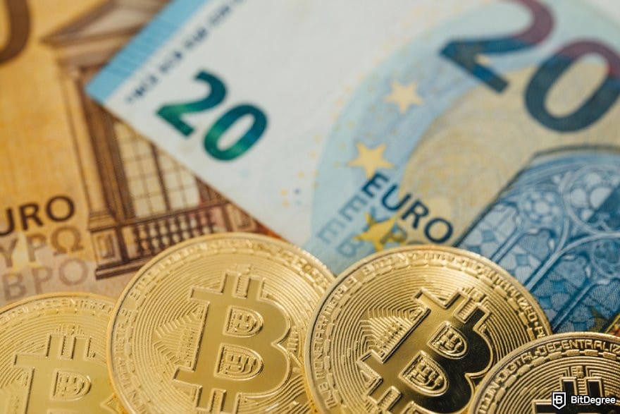 Bitstamp review: BTC coins and EUR bank notes.
