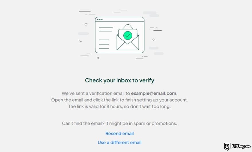 Bitstamp review: the email verification page when signing up on Bitstamp.