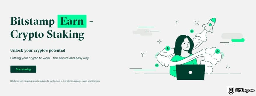 Bitstamp review: the page banner for Bitstamp staking.