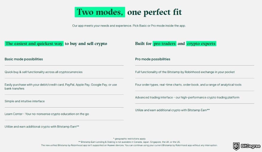 Bitstamp review: explanation of Bitstamp's two modes.