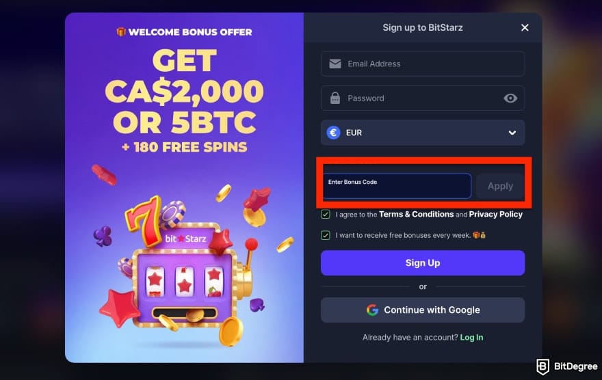 BitStarz bonus code: registration process.
