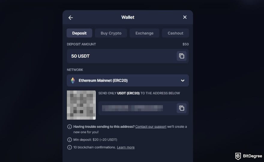 BitStarz review: the crypto deposit window on BitStarz's homepage. BitStarz review: the crypto deposit window on BitStarz's homepage.