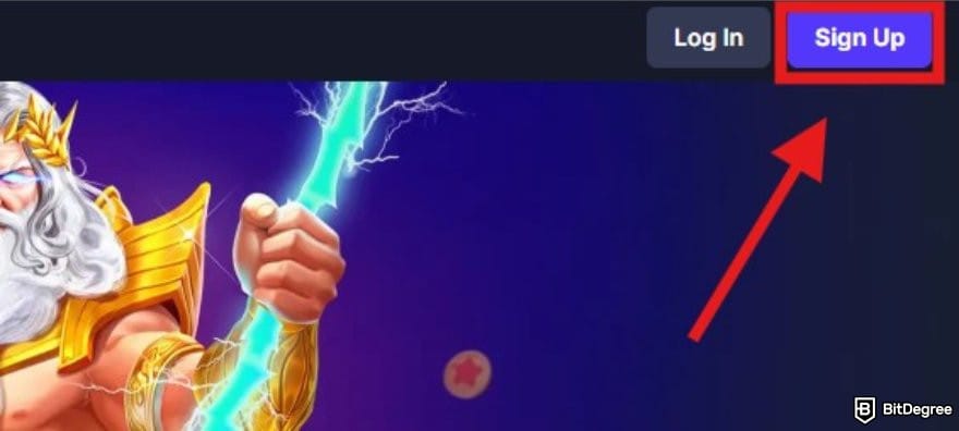 BitStarz review: the sign up button on BitStarz's homepage. BitStarz review: the sign up button on BitStarz's homepage.