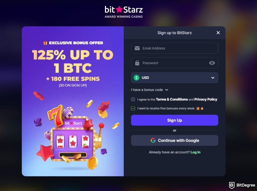 BitStarz review: the sign up window on BitStarz. BitStarz review: the sign up window on BitStarz.