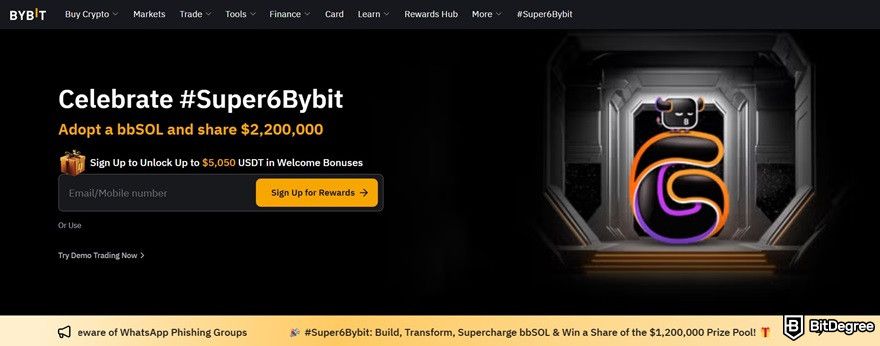 Bitunix review: the Bybit homepage.