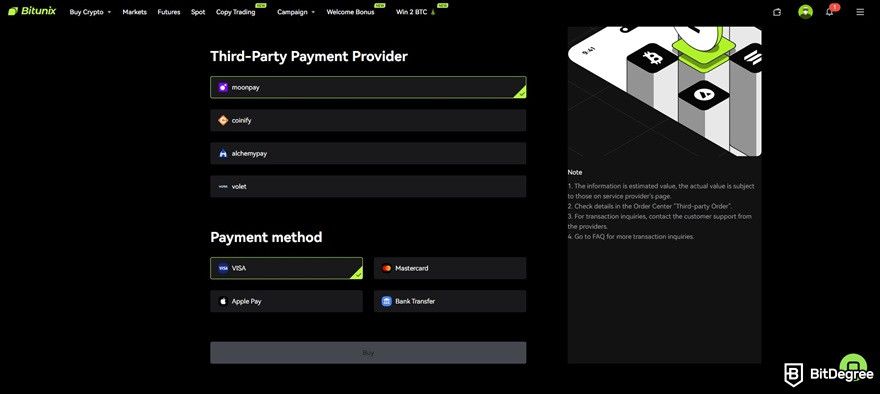 Bitunix review: payment options.