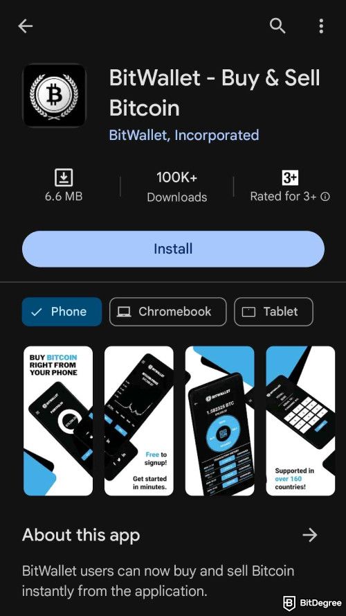 BitWallet review: open BitWallet on Google Play Store.