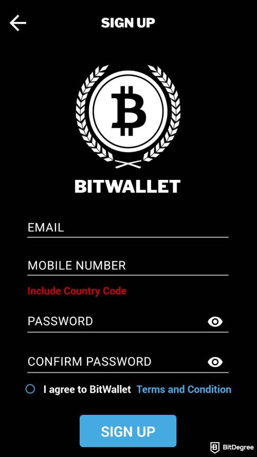 BitWallet review: provide your information to sign up.