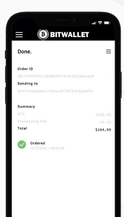 BitWallet review: transaction confirmed.