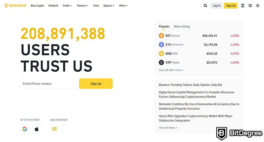 Blockchain accounting: Binance homepage.