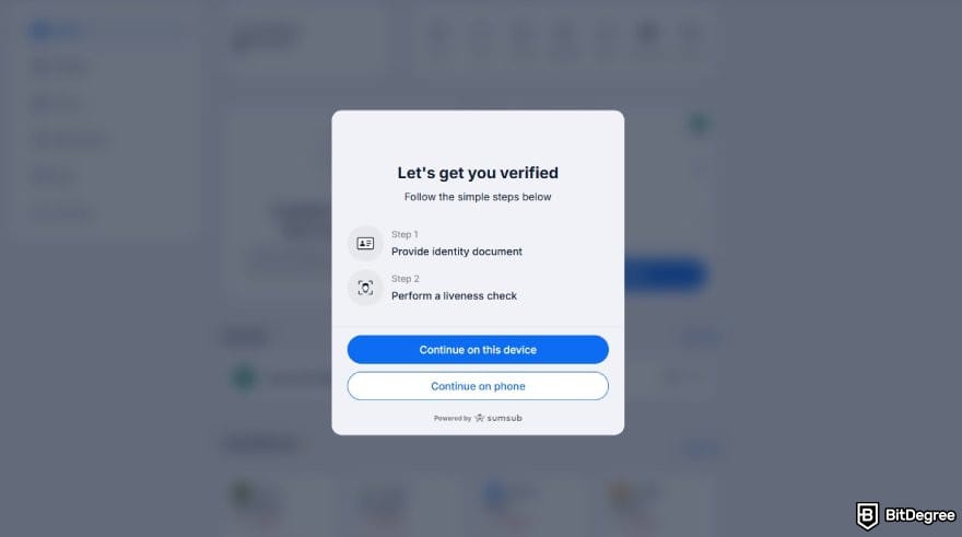 Blockchain.com review: the pop up window for ID verification on Blockchain.com wallet.