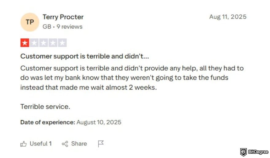 Blockchain.com review: a review for Blockhain.com support on Trustpilot.