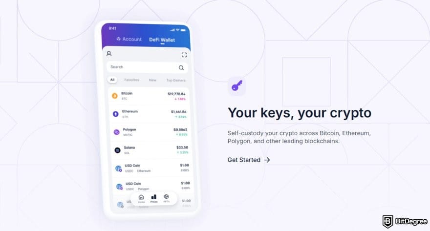 Blockchain.com review: the self-custody section on Blockchain.com's wallet page.