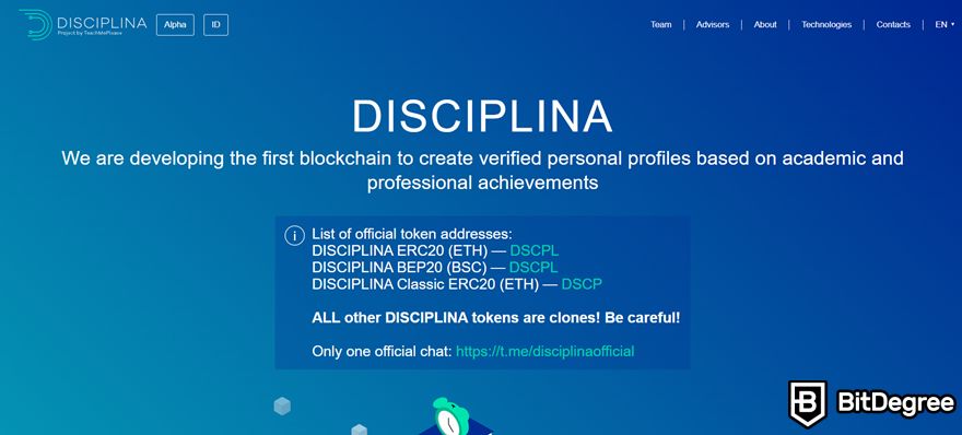 Blockchain education: Disciplina homepage.