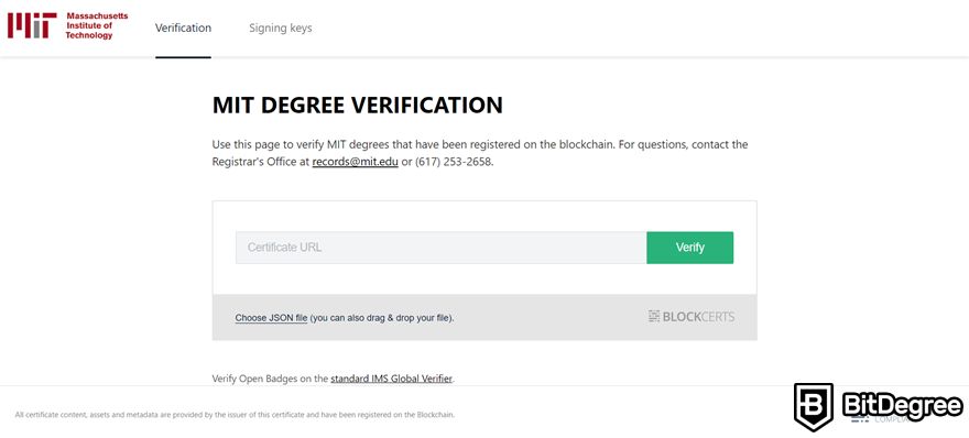 Blockchain education: MIT's digital diploma verification portal.