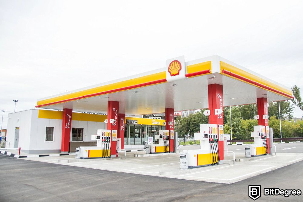 Blockchain para energia: um posto de gasolina Shell limpo.