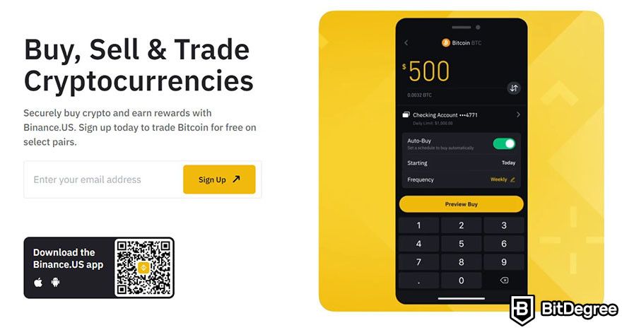 Blockchain in banking: Binance.us homepage.