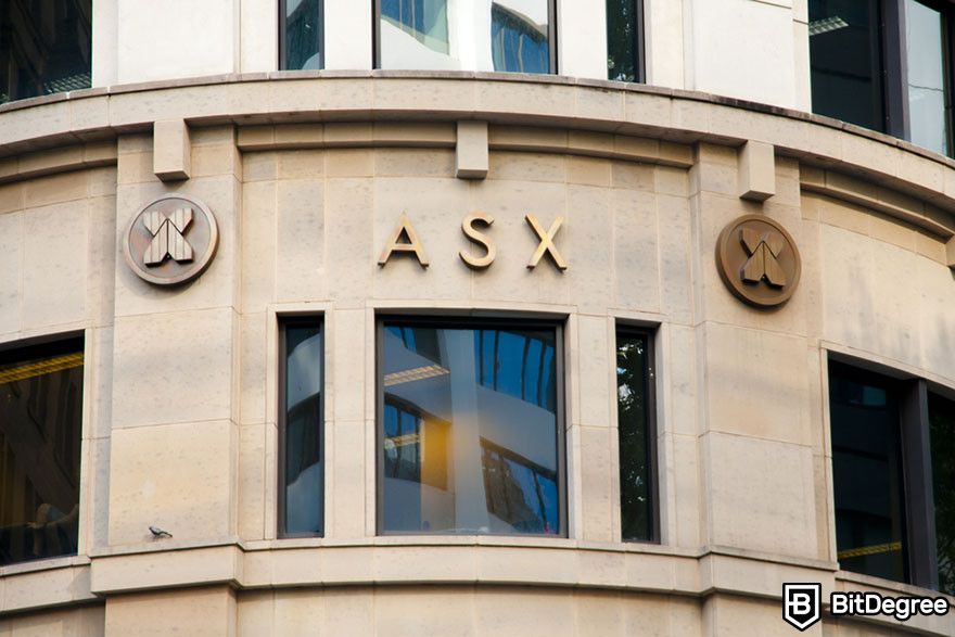 Blockchain in finance: the ASX logo on a building.