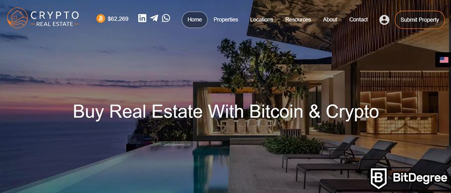 Blockchain in real estate: Crypto Real Estate homepage