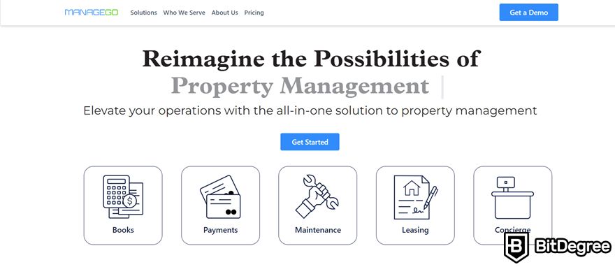 Blockchain in real estate: ManageGo homepage