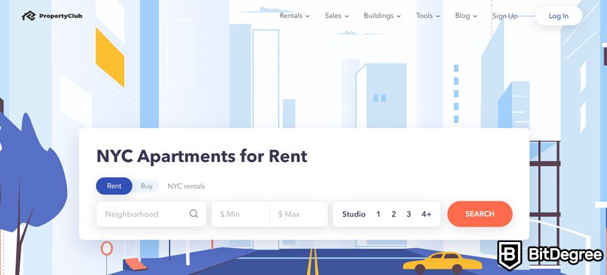 Blockchain in real estate: PropertyClub homepage