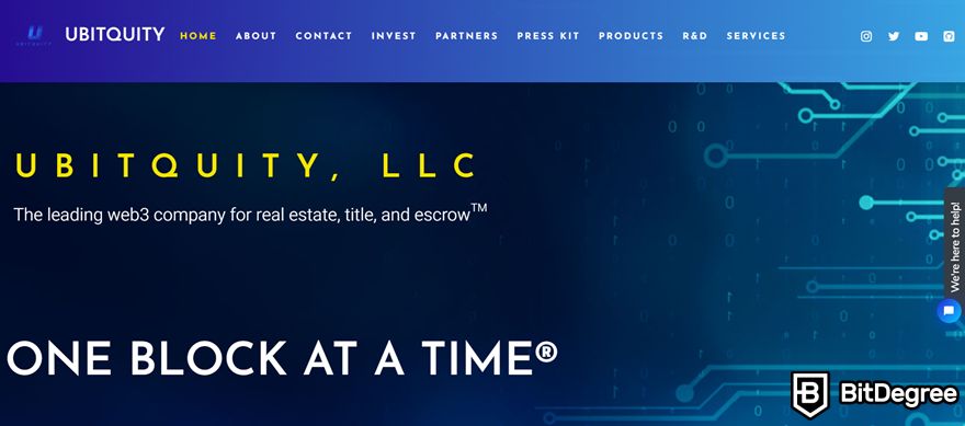 Blockchain in real estate: Ubitquity homepage.