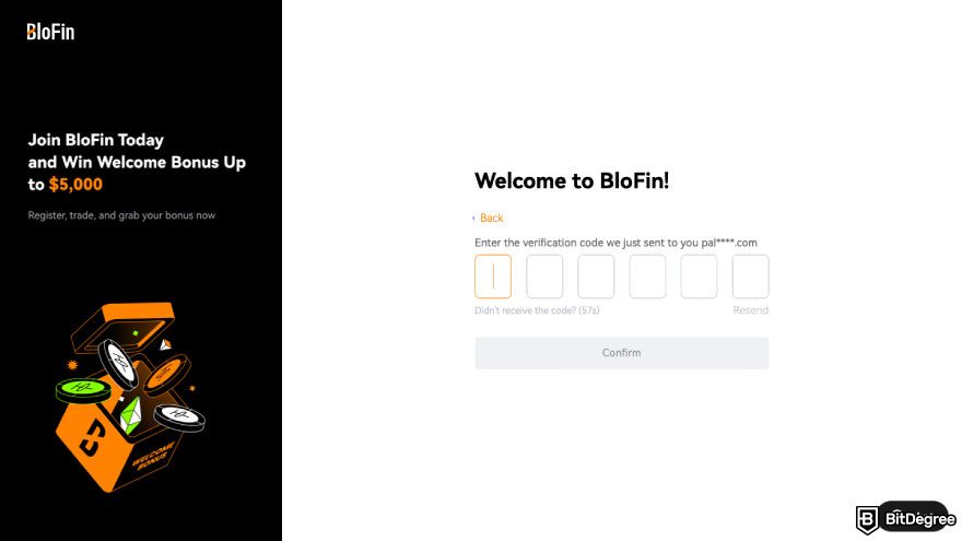 BloFin review: a screenshot of BloFin's email verification.