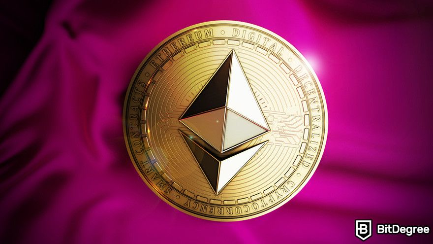 Blur review: a gold ETH coin on a magenta satin background.