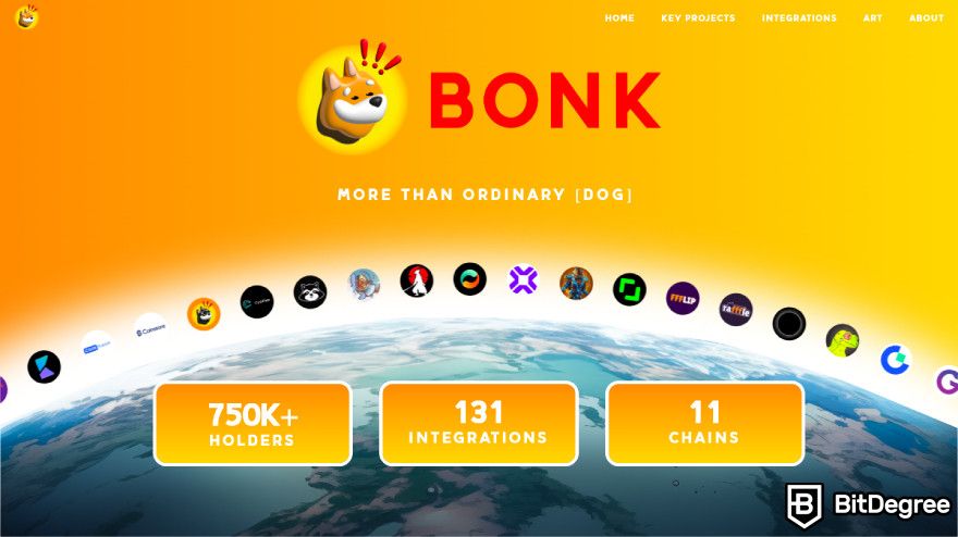 Bonk token airdrop: a screenshot of the official Bonk website homepage.