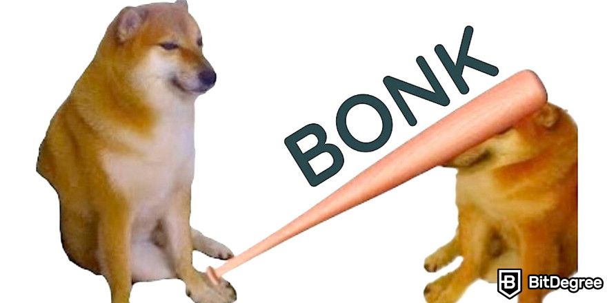 Bonk token airdrop: a dog hitting another dog on the head.