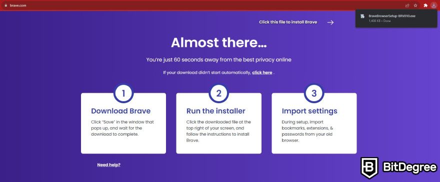 Brave Wallet review: doeble-clicking the installation file.