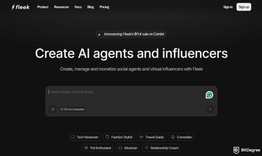 BSC airdrop: Fleek website.