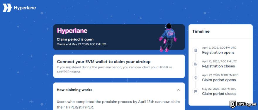 BSC airdrop: Hyperlane claim site.
