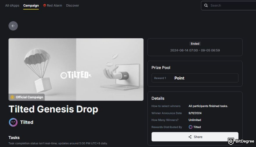 BSC airdrop: Tilted airdrop page.