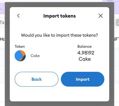 BSC swap: CAKE token import.