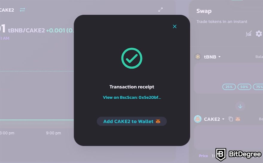 BSC swap: transaction receipt.