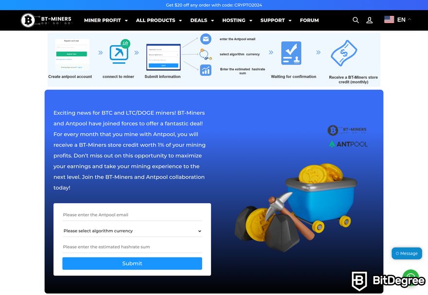 Análise da BT Miners: uma prévia da página Mining Pools Deals.