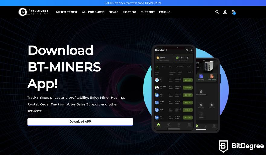 Đánh giá BT-Miners: bản xem trước trang chủ của BT-Miners.