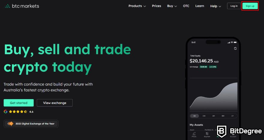 BTC Markets review: sign up in BTC Markets homepage.