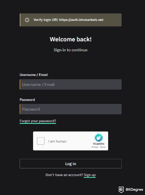 BTC Markets review: login to your account.