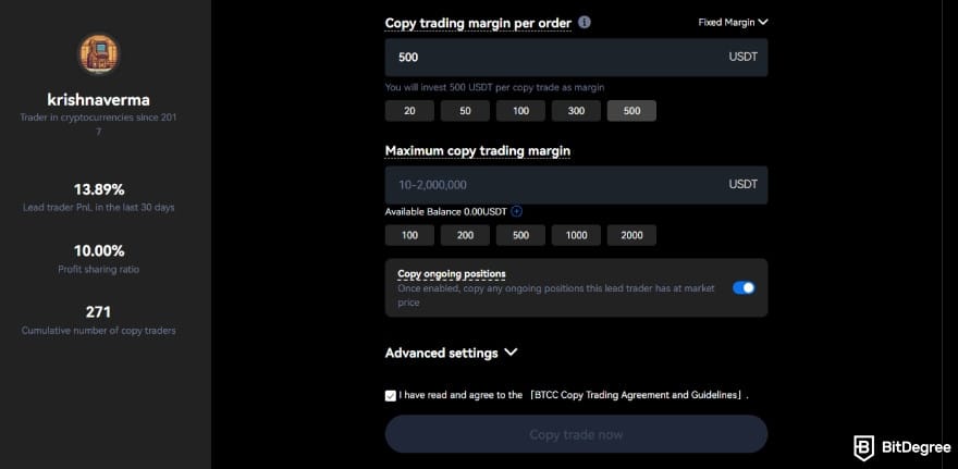 How to use crypto exchange for beginners: adjust your copy trading setting.