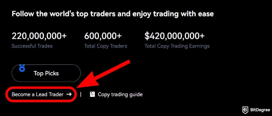 BTCC copy trading: click the [Become a Lead Trader] button.