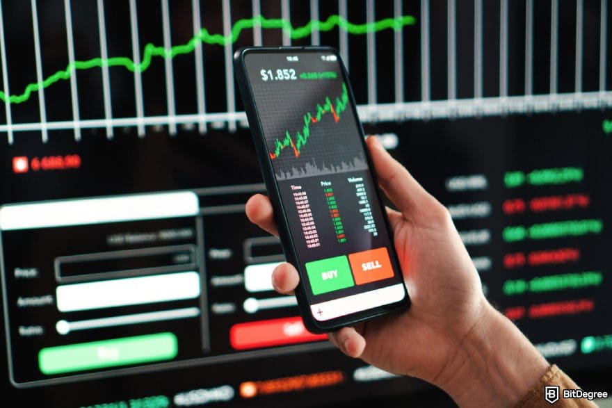 BTCC fees: a hand holding a phone displaying a trading interface. BTCC fees: a hand holding a phone displaying a trading interface.