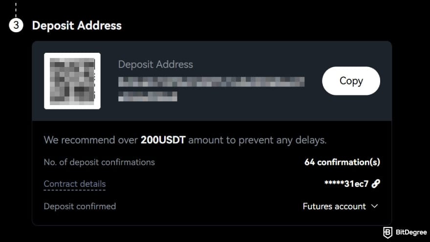 How to use crypto exchange for beginners: copy the deposit address.