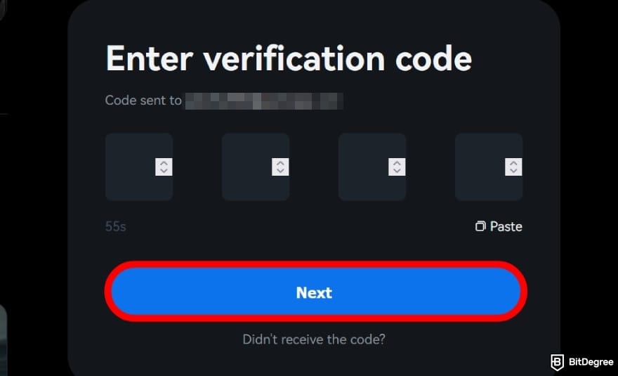 How to use crypto exchange for beginners: enter the four-digit code.
