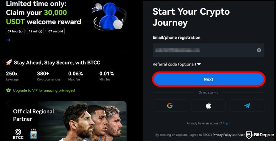 How to use crypto exchange for beginners: enter details and register.