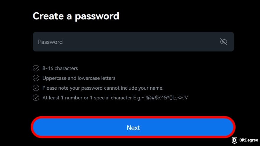 How to use crypto exchange for beginners: create a strong password for your account.